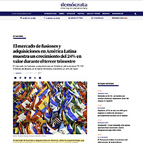 El mercado de fusiones y adquisiciones en Amrica Latina muestra un crecimiento del 24% en valor durante el tercer trimestre